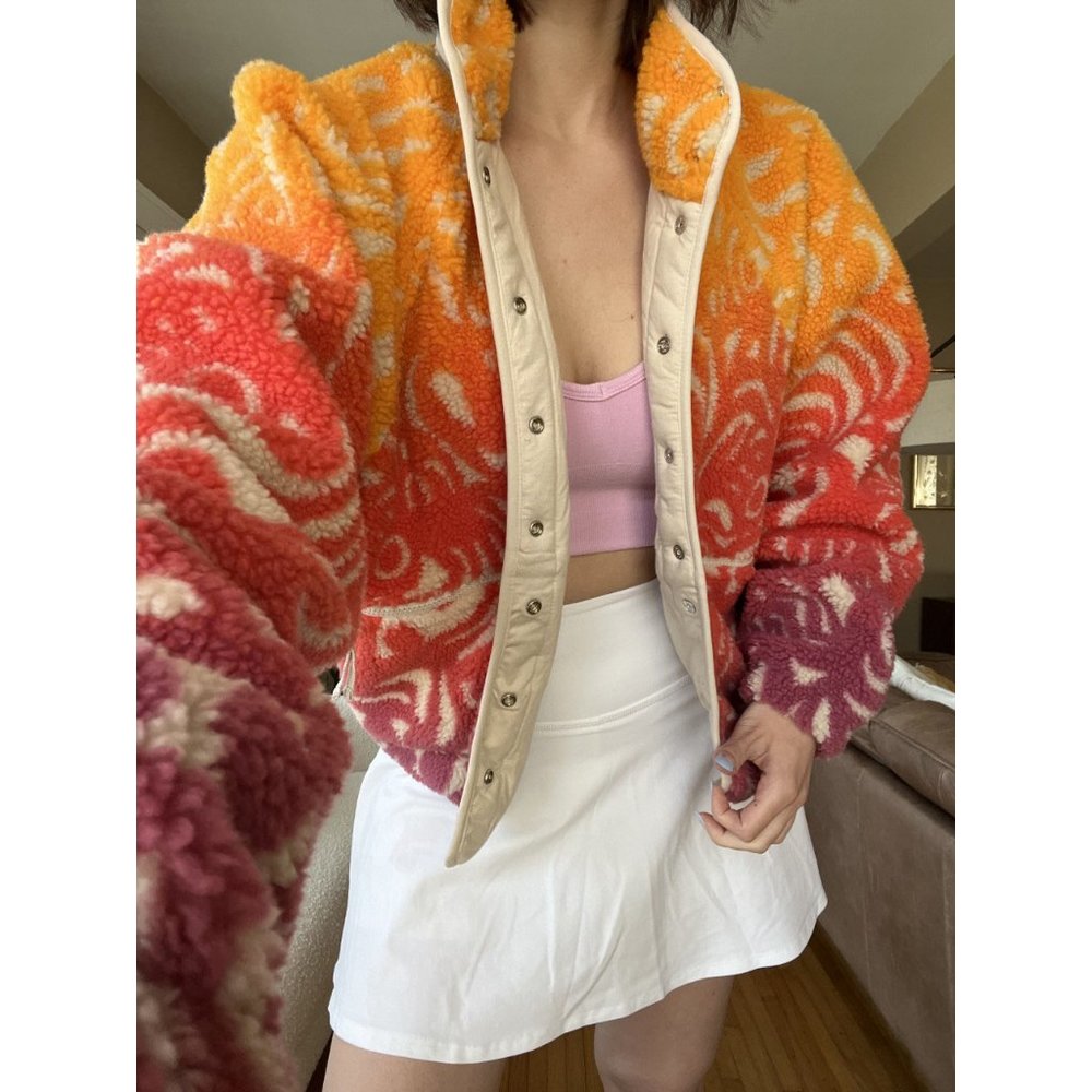 FP Movement by Free People Gradient Teddy Jacket in Orange, Pink, Cream - Picture 3 of 10